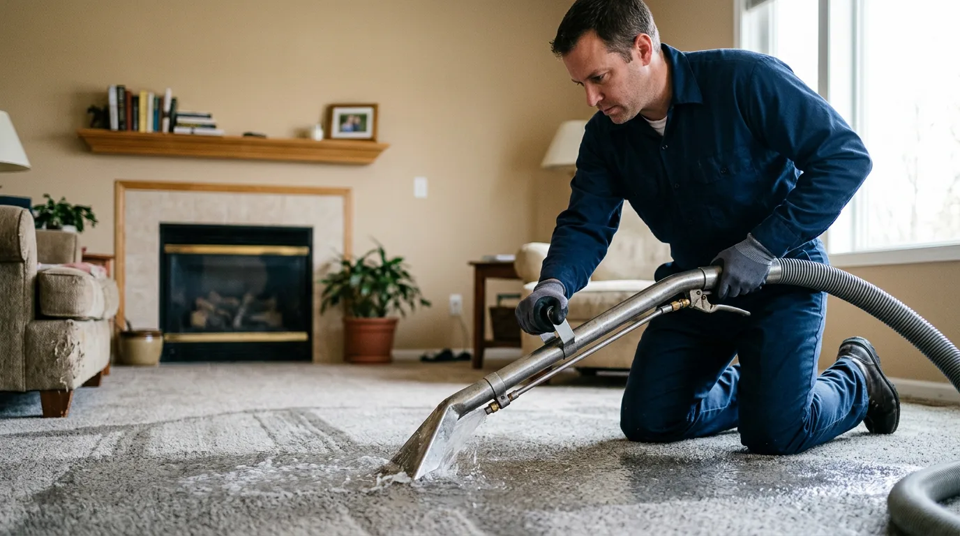 Water damage restoration technician working near Stoneham, ME